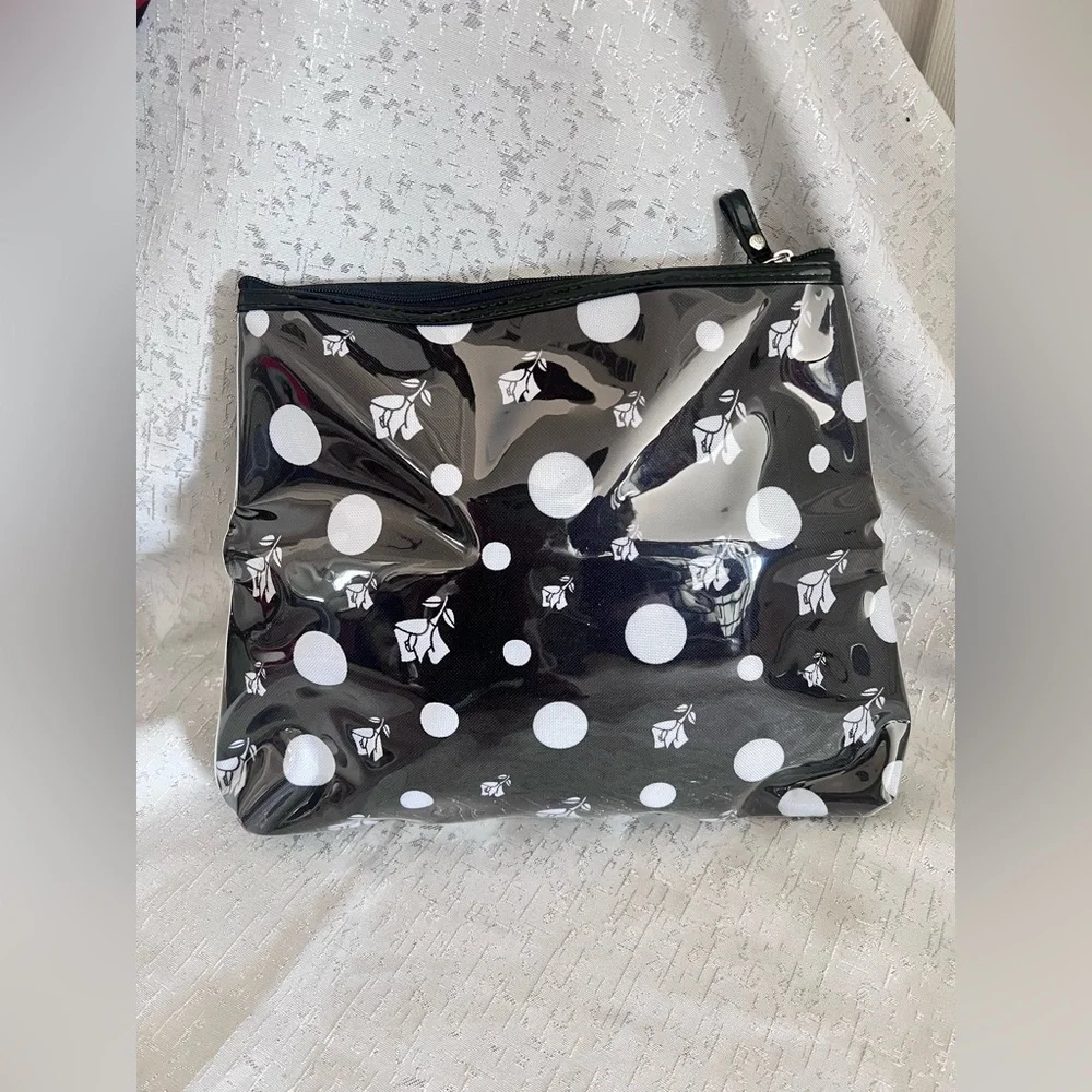 Black and White Polka Dot Cosmetic Bag with Skull Accents